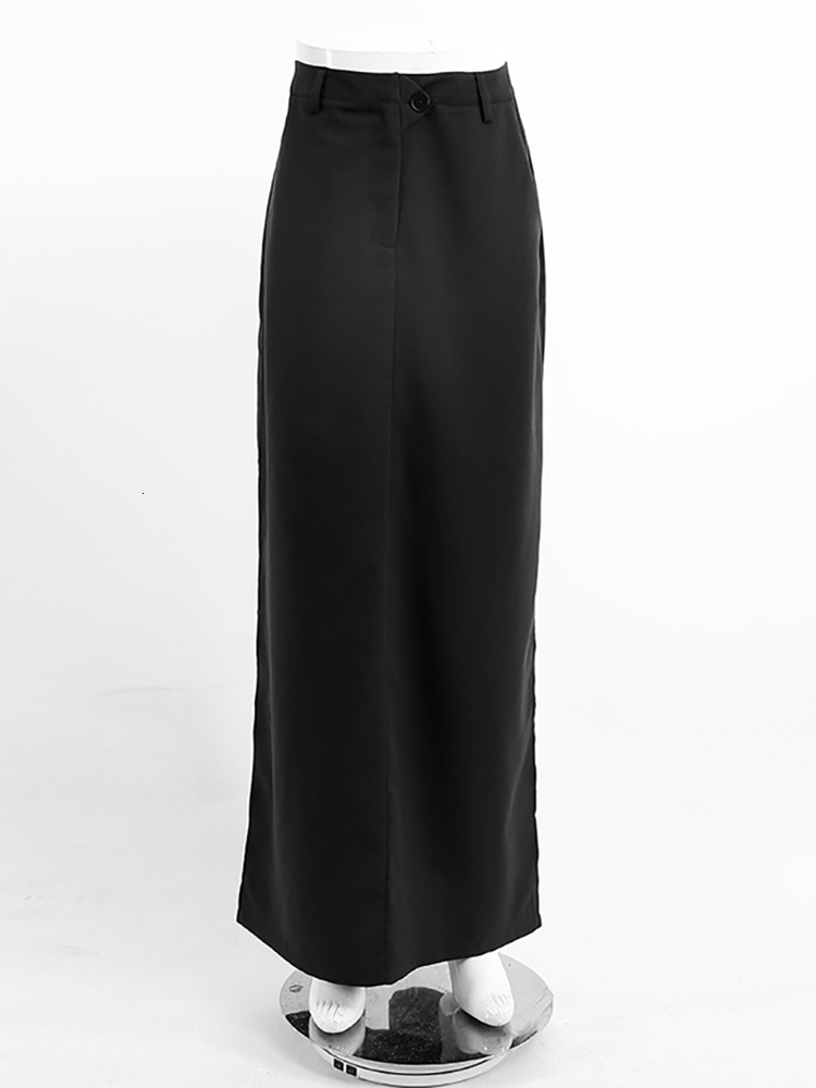 Casual Dresses Taruxy Black Skirt Women Autumn Streetwear High Waisted Pencil Long Skirts Dress Femme Casual Split Vintage Silk Skirt 230222