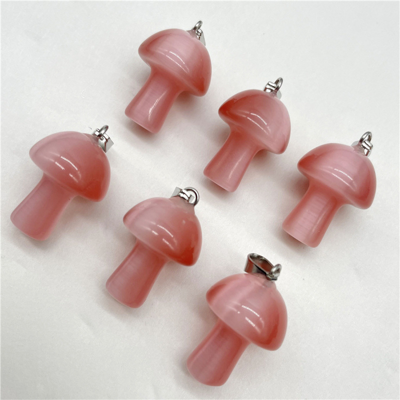 2cm Natural Stone Mushroom Shape Charms Quartz Crystal Pendant Necklace Rose Quartz Tiger Eye DIY Jewelry Making Necklaces Earrings Accessories bulk