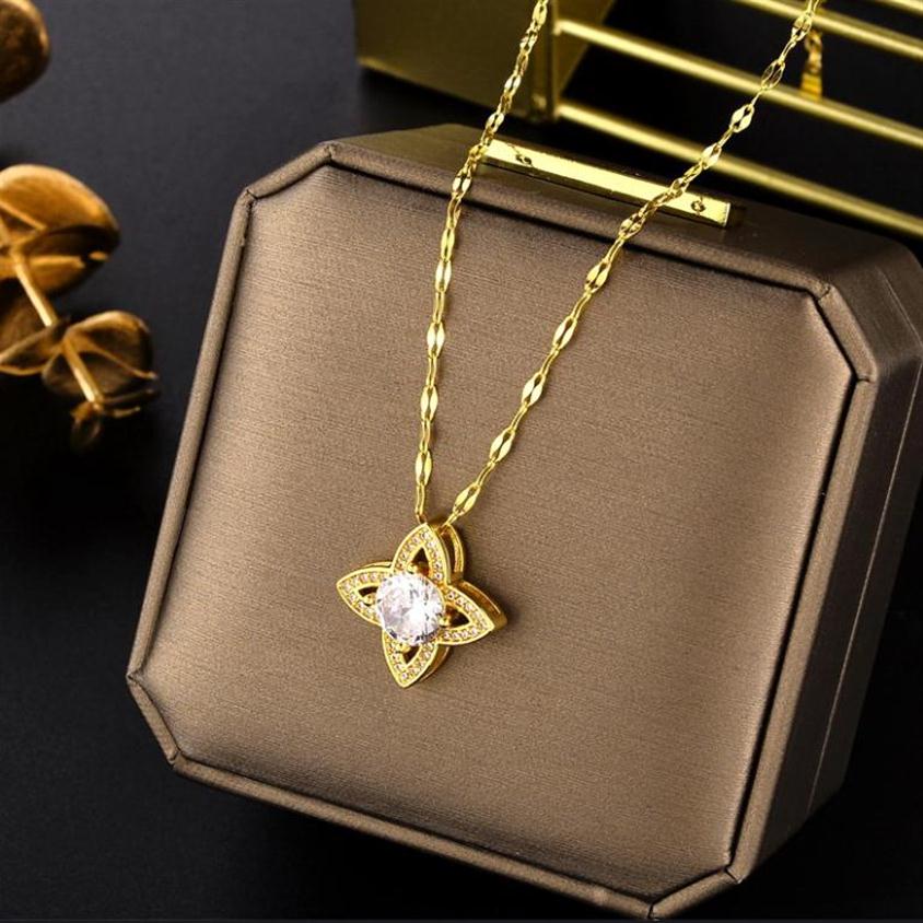 Classic Titanium steel flower Pendant Necklaces 18K gold plated White diamonds women Luck choker necklace Designer Jewelry TI09279Q
Classic Titanium steel flower Pendant Necklaces 18K gold plated White diamonds women Luck choker necklace Designer Jewelry TI09279Q