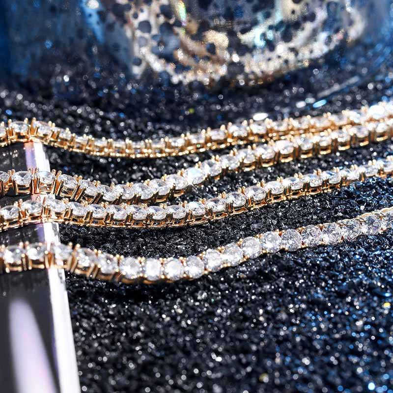Hotsale Vvs White Tennis Moissanite Chain Bracelet Women Custom Real Dia Gold 3mm Sterling Sier Hip Hop Necklace