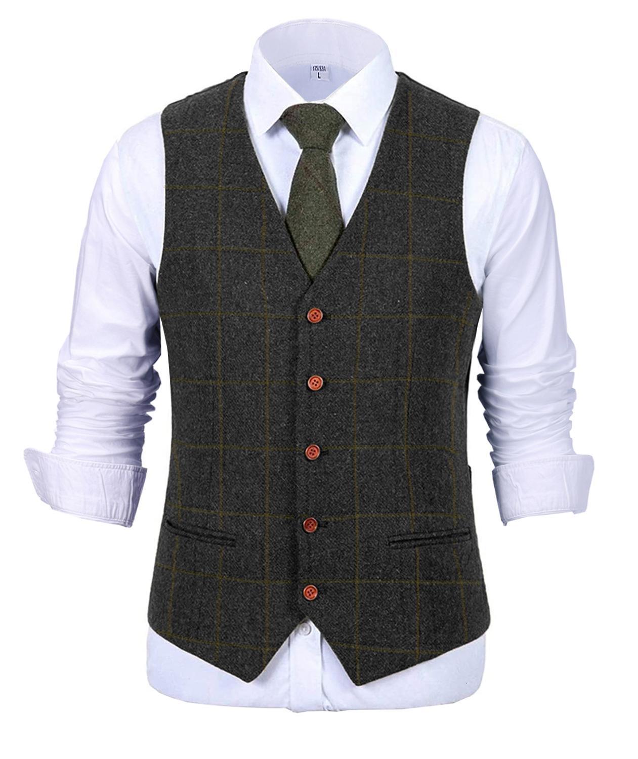 Men's Vests Army Green Vest Plaid Soft Wool Brown Jacket Casual Gentleman Tweed Business Waistcoat For Groosmen Man 230222