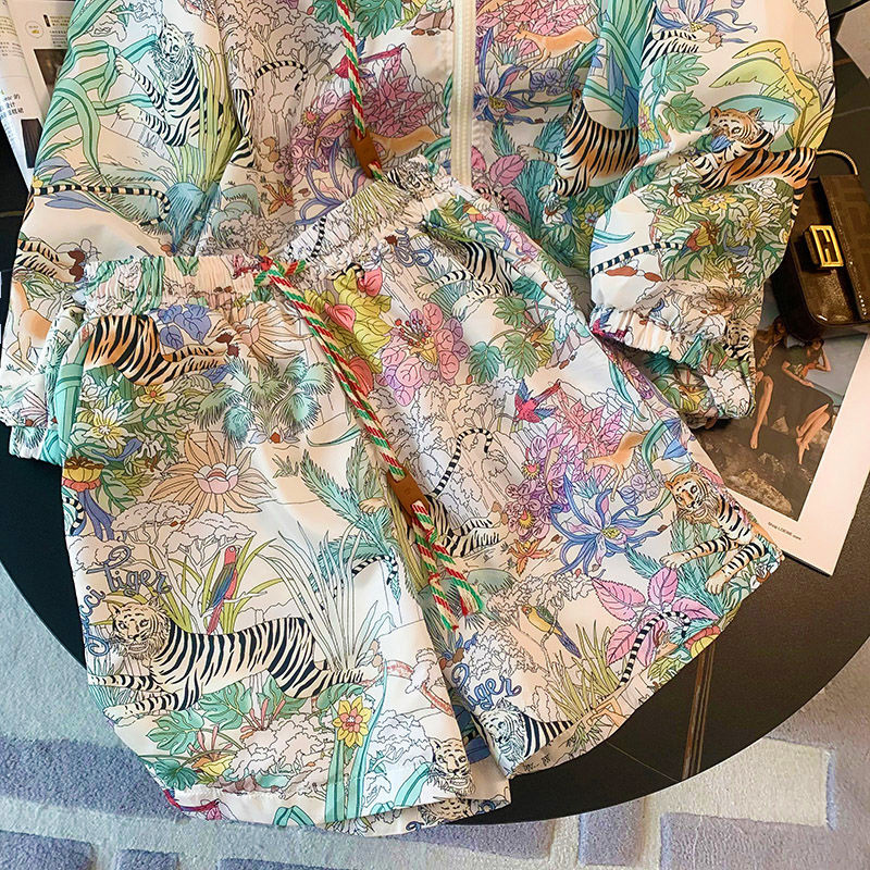 Women's Two Piece Pants Summer Fashion Tracksuit Sets Outifits Casual Zip Hooded Sweater shortsSuit Tiger Print Clothes Top 230222