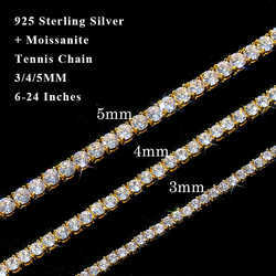 Hotsale Vvs White Tennis Moissanite Chain Bracelet Women Custom Real Dia Gold 3mm Sterling Sier Hip Hop Necklace