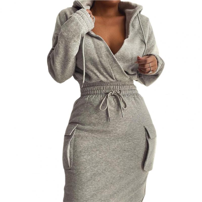Two Piece Dress Set Elegant Short Pullover Skirt Suits Solid Color Ladies Women Blouse Slim-fitting Autumn Winter SuitsTwo