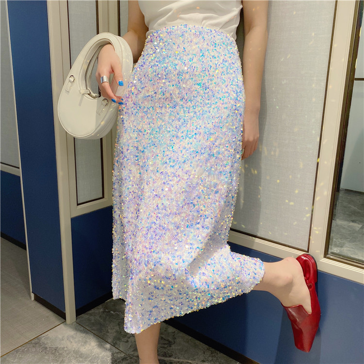 Casual Dresses Spring Autumn High Waist Sequin Skirt Womens Sequined MID Skirt Bodycon Pencil Skirt Short Wrap Skirt For Office Lady Sidaimi 230222