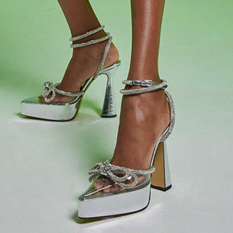 Sandals Platform Crystal Bow Satin Sandals Clear PVC Rhinestone Pointed Toe Square Heel Ankle Strap Buckle Bling Roman Sexy Woman Shoes J230222, Silver
Sandals Platform Crystal Bow Satin Sandals Clear PVC Rhinestone Pointed Toe Square Heel Ankle Strap Buckle Bling Roman Sexy Woman Shoes J230222, Silver