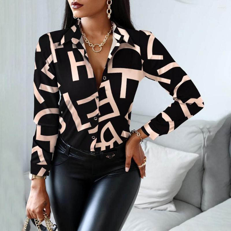 Women's Blouses Woman Casual Office Print Shirts Autumn Fashion Button Long Sleeve White Shirt Elegant Patchwork Slim Tops Women