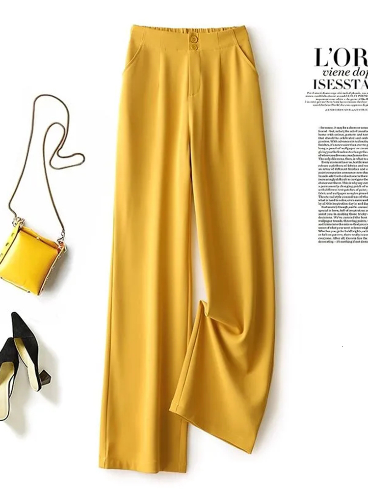 Women's Pants Capris JMPRS Fashion Loose Office Lady Wide Leg Pants Casual Korean Women Elastic High Waist Straight Trousers Summer Suit Pants 23