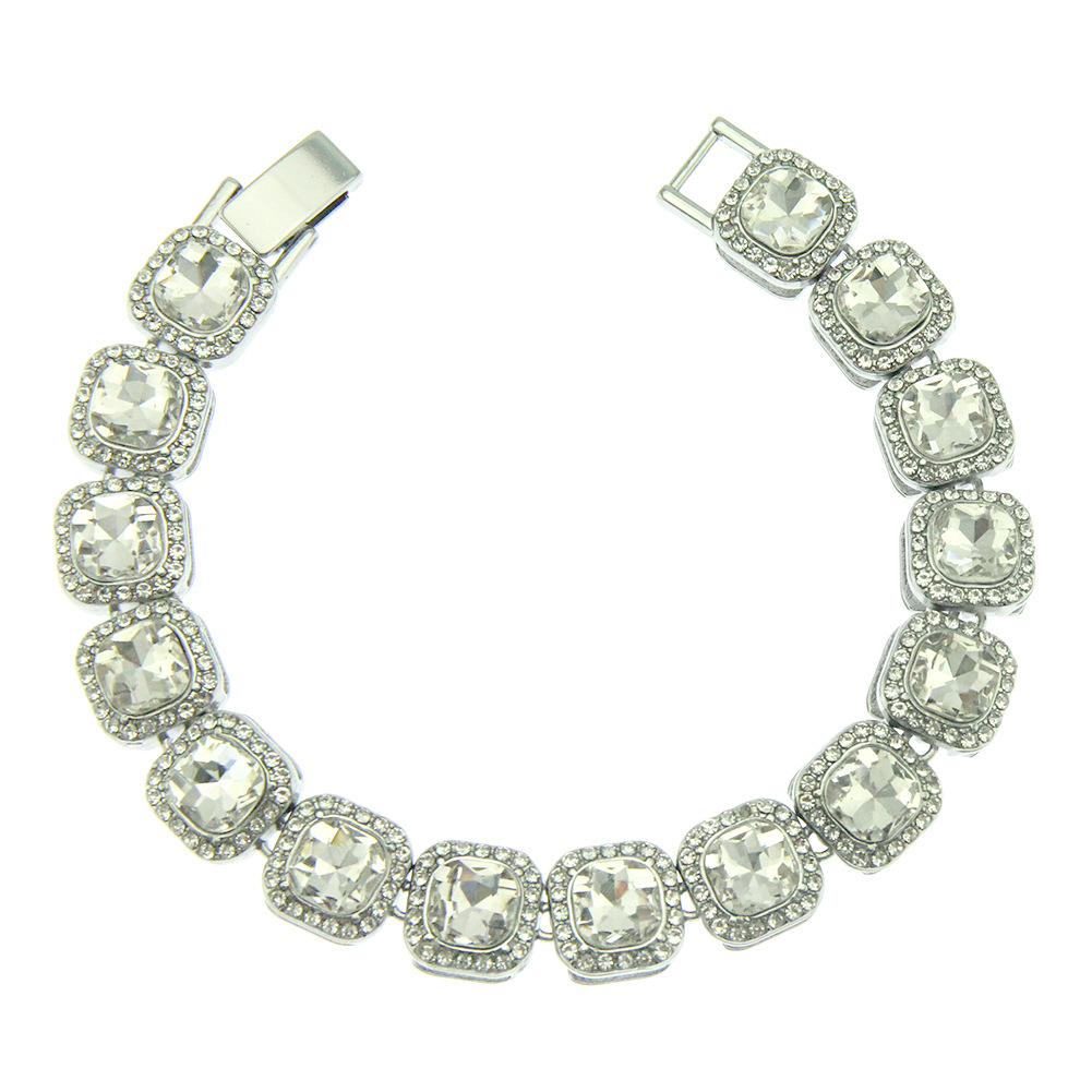 Hip Hop Cuban Link Chain Square Necklace Bracelet Set Heavy 18K Real Gold Plated zircon Metal Necklace for Men
