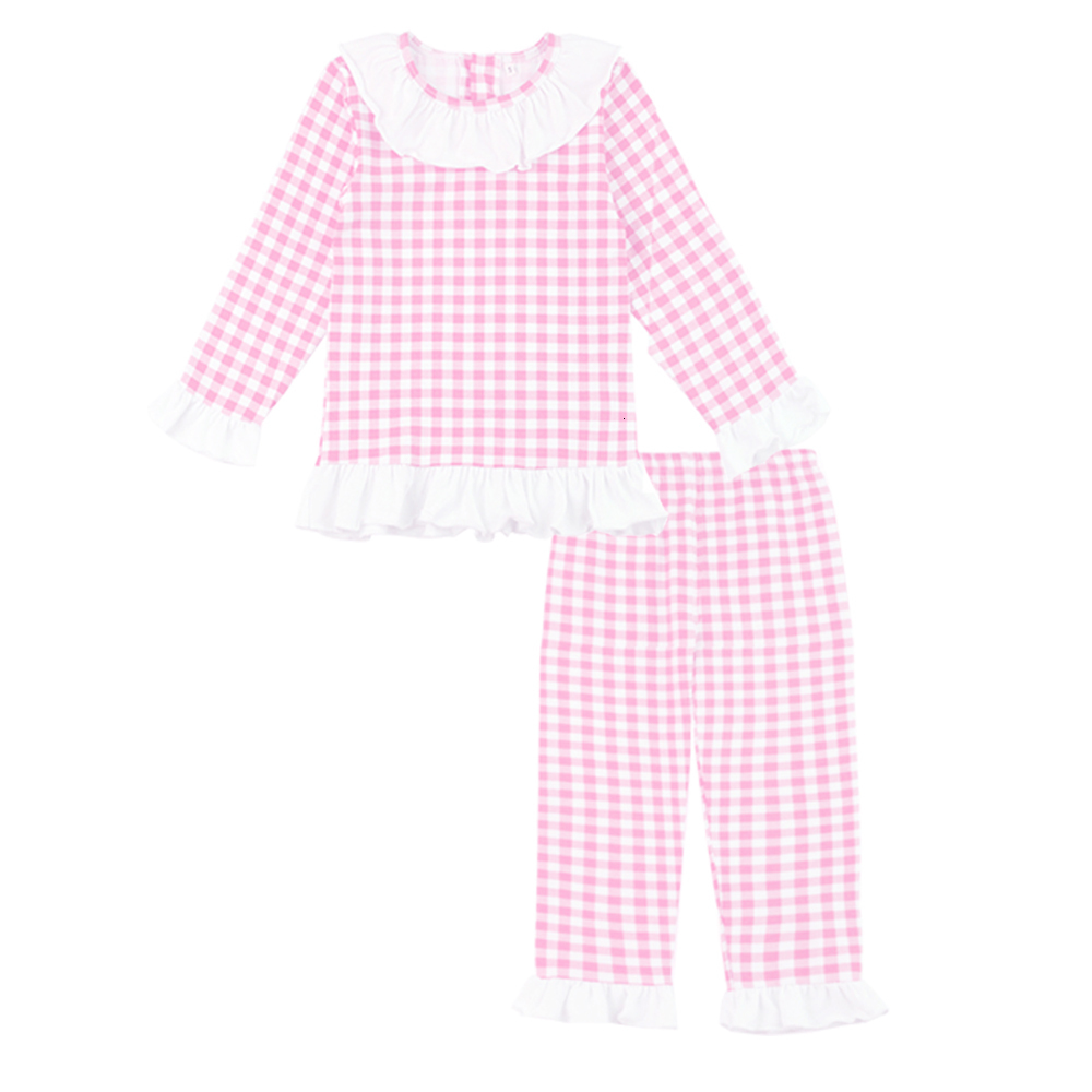 Pajamas 95% Cotton Boys And Girls Two Piece Long Set Lemon Frill Checked Kids Clothing Easter Pyjamas 230222