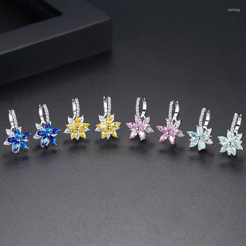 Dangle Earrings 2023 Europe 4 Colors Crystal From Simple Zircon Flower For Women And Female Fine Jewelry