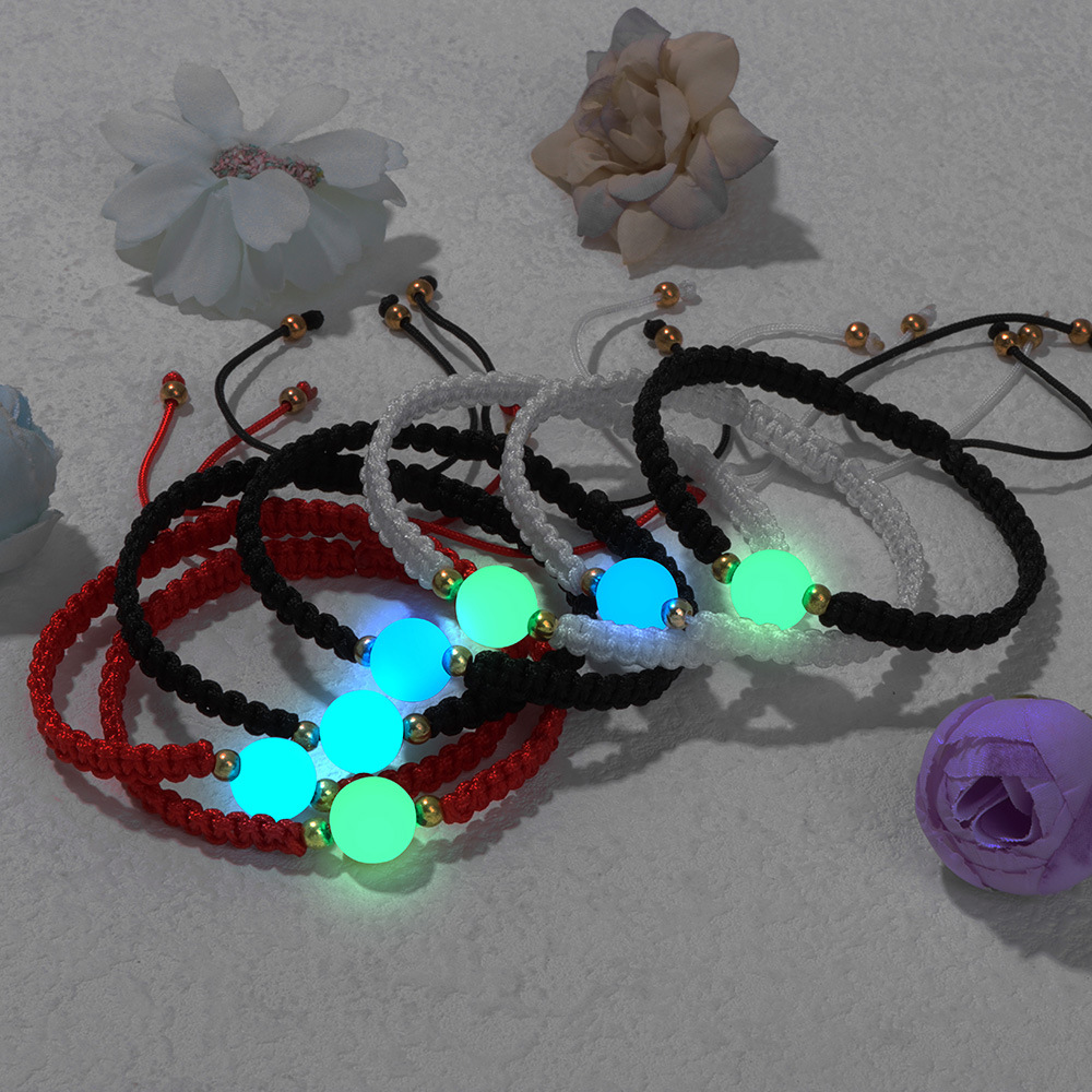Luminous Stone Hand Woven Adjustable Bracelet Red Black String Rope Braided Friendship Bracelets for Women Men Jewelry