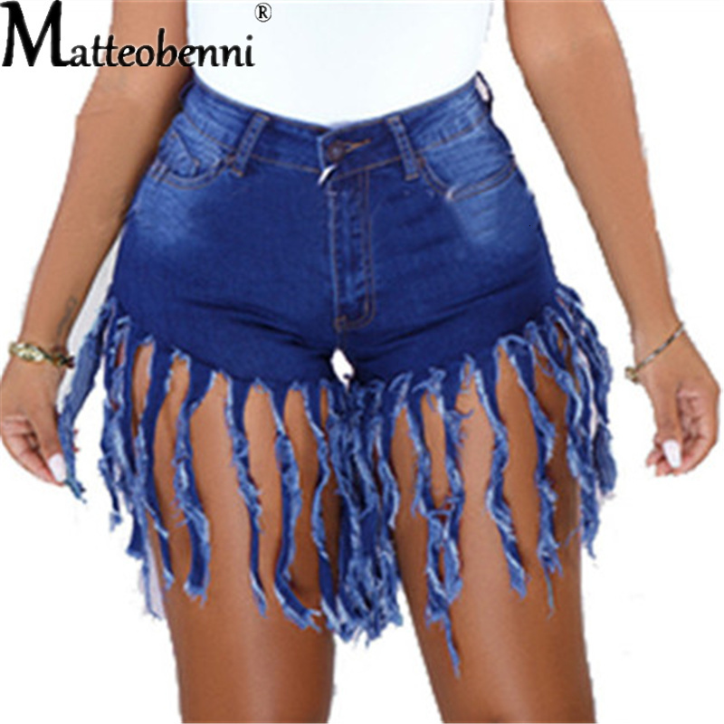 Women's Shorts Oversize Tassel Elastic High Waist Jeans Women Summer Mini Short With Fringes Vintage Denim Biker 230222