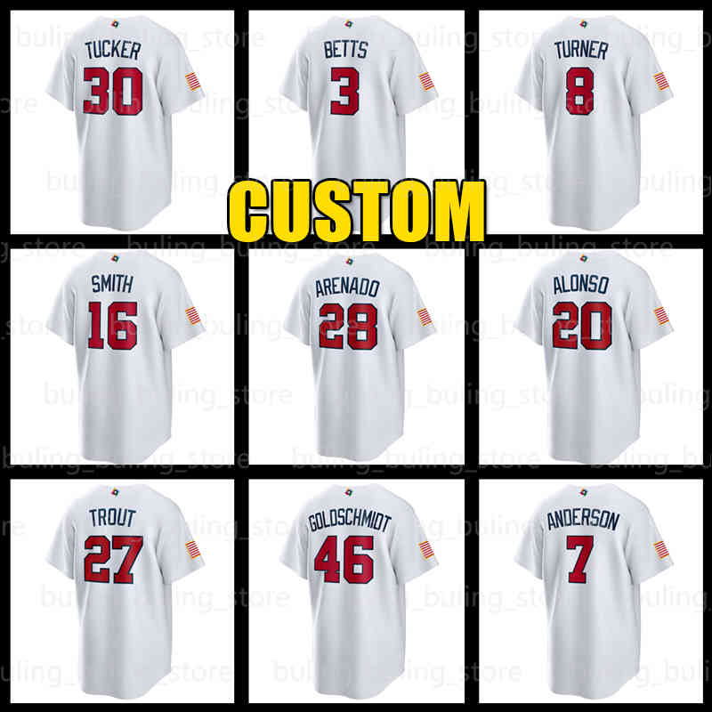 2023 World Baseball Classic WBC Team USA Jersey Mike Trout 15 Bobby Witt Jr. Nolan Arenado Clayton Kershaw 3 Mookie Betts Will Smith Kyle Tucker Jeff McNeil Pete Alonso, Men jersey(m g)
2023 World Baseball Classic WBC Team USA Jersey Mike Trout 15 Bobby Witt Jr. Nolan Arenado Clayton Kershaw 3 Mookie Betts Will Smith Kyle Tucker Jeff McNeil Pete Alonso, Men jersey(m g)