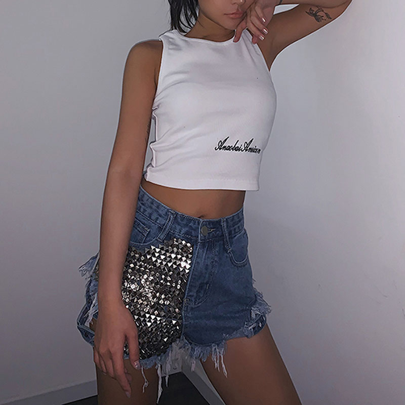 Women's Shorts Sexy Rivet Denim hollow out Summer Spring High Waist Jeans wide leg women shorts KZ77 230222