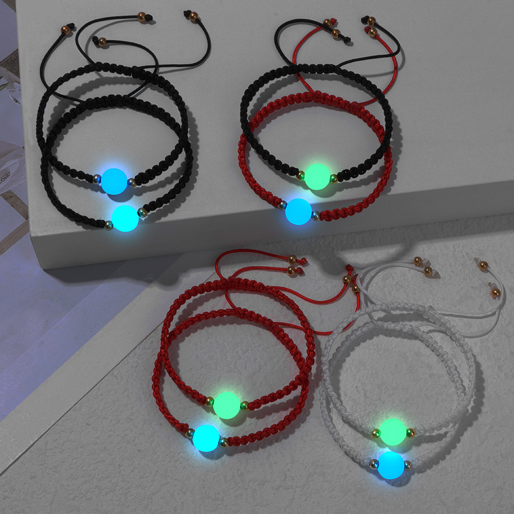 Luminous Stone Hand Woven Adjustable Bracelet Red Black String Rope Braided Friendship Bracelets for Women Men Jewelry