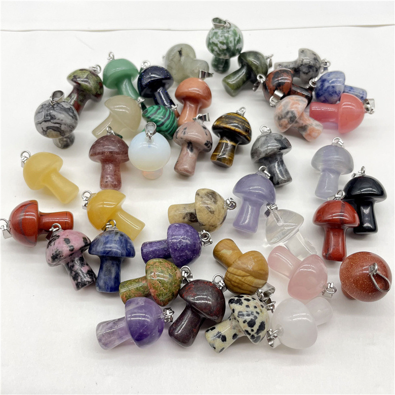 2cm Natural Stone Mushroom Shape Charms Quartz Crystal Pendant Necklace Rose Quartz Tiger Eye DIY Jewelry Making Necklaces Earrings Accessories bulk