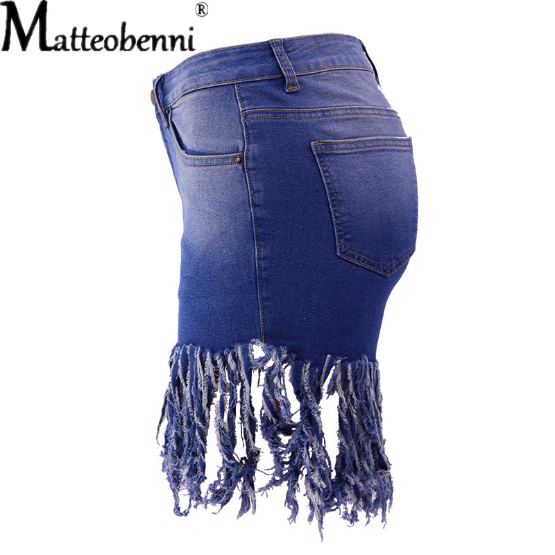 Women's Shorts Oversize Tassel Elastic High Waist Jeans Women Summer Mini Short With Fringes Vintage Denim Biker 230222