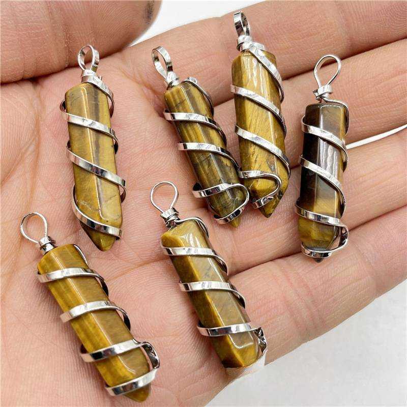 Wholesale Bulk Natural Crystal Handmade Wrapped Healing Hexagonal Pendant For Women