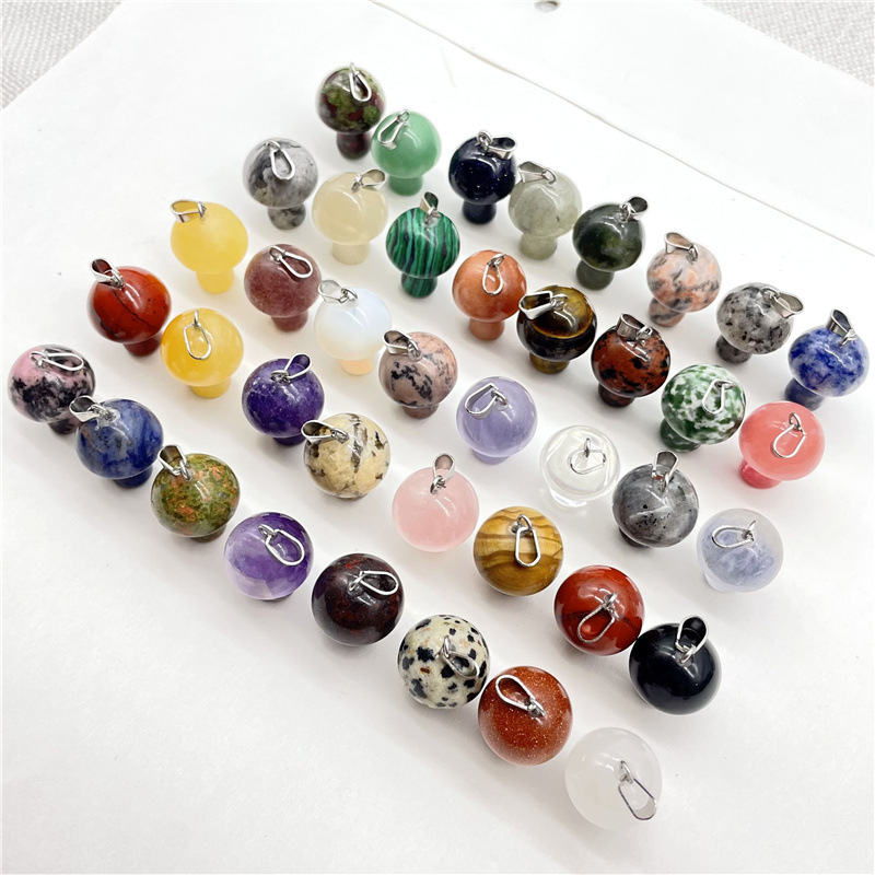 2cm Natural Stone Mushroom Shape Charms Quartz Crystal Pendant Necklace Rose Quartz Tiger Eye DIY Jewelry Making Necklaces Earrings Accessories bulk