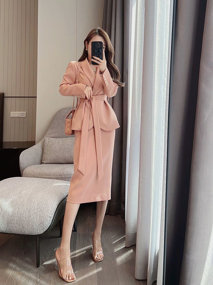 Two Piece Dress Women's Fashion Highend Professional Blazer Coat Twopiece Korean Spring Fall Elegant Suit Jacket Skirt Set Female Casual 230222