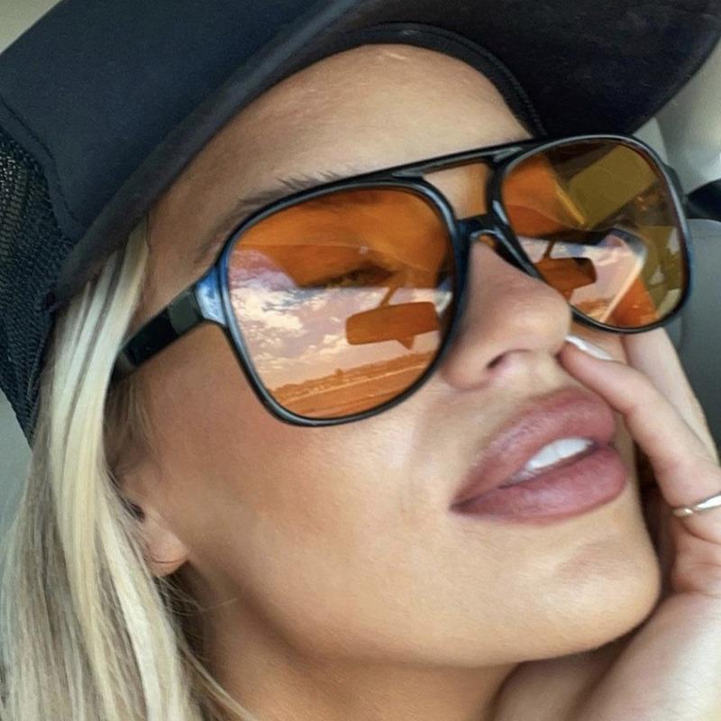 Sunglasses Retro Pilot Women Men Driving Glasses Vintage 70s Oversized Square Yellow Lens Uv400