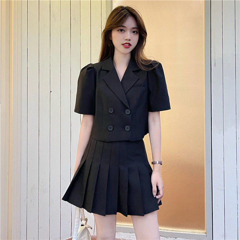 Two Piece Dress Summer Above Knee Mini Ages 1835 Years Old Ruched Skirt Suit Blazer and Set Ladies 2 230222
