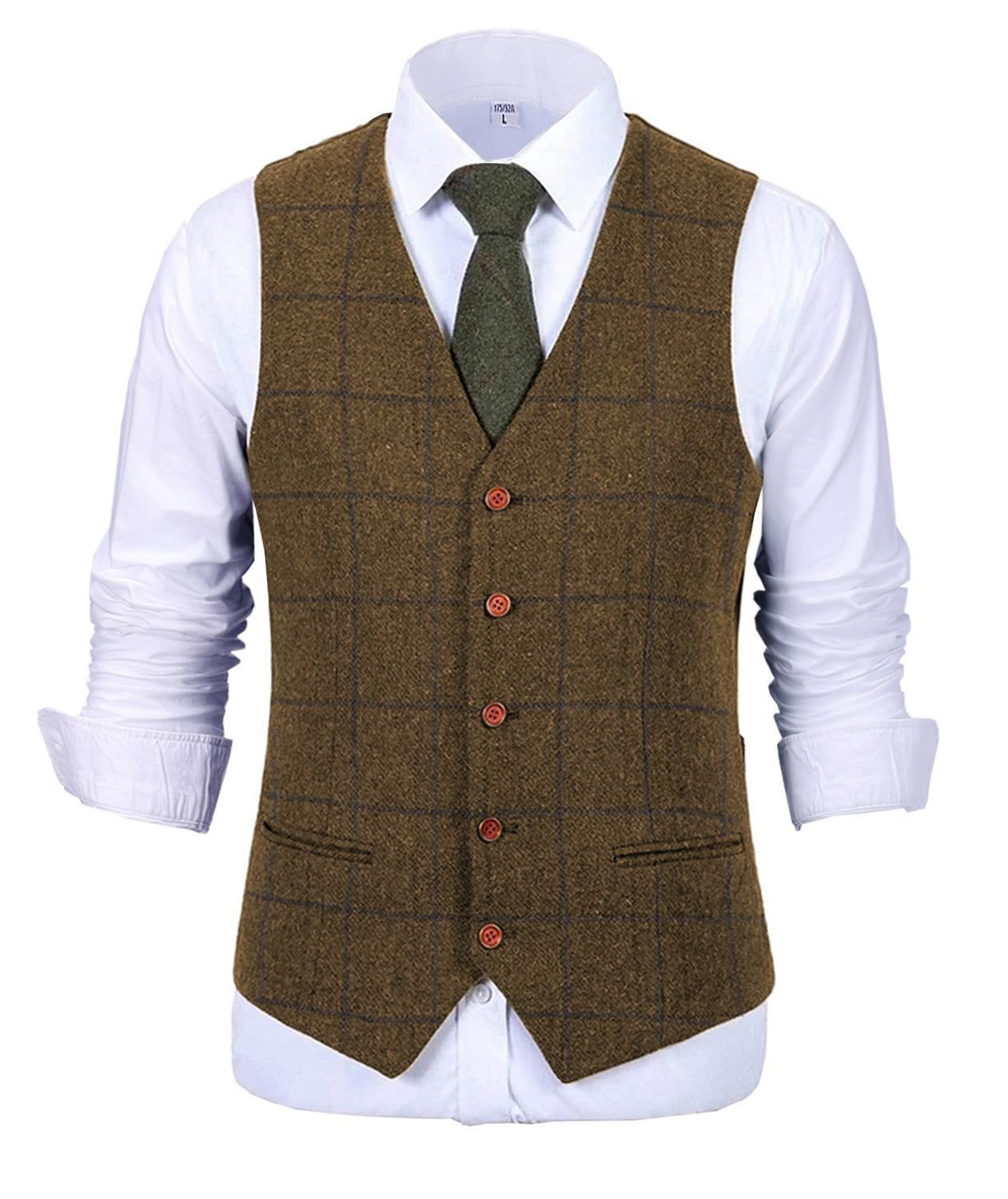Men's Vests Army Green Vest Plaid Soft Wool Brown Jacket Casual Gentleman Tweed Business Waistcoat For Groosmen Man 230222