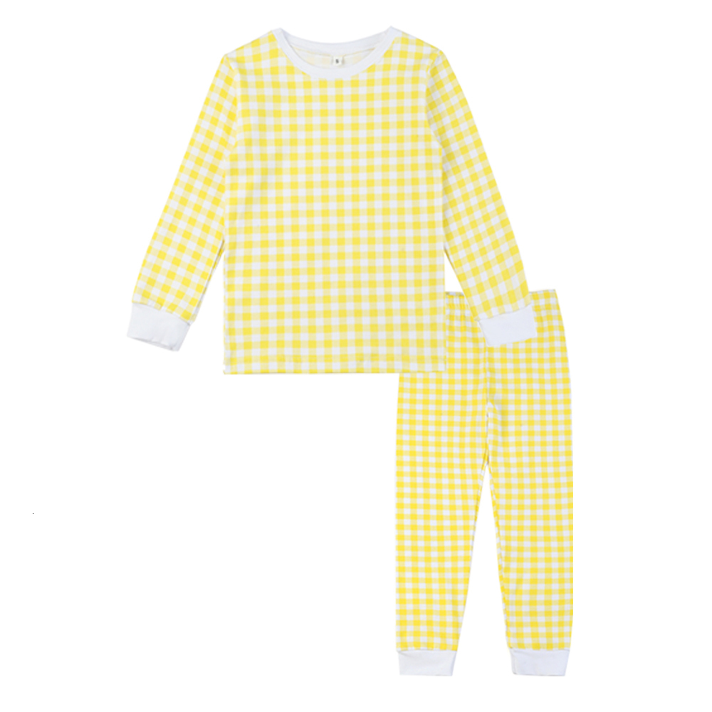 Pajamas 95% Cotton Boys And Girls Two Piece Long Set Lemon Frill Checked Kids Clothing Easter Pyjamas 230222