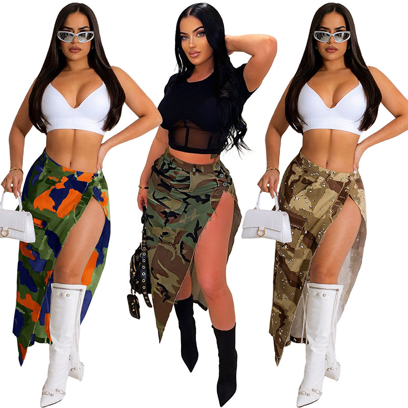Women' Camouflage Cowboy Skirt Sexy Washed Split Tassel Pockets High Waist Mid-calf Skirts Female Autumn, Khaki
Women' Camouflage Cowboy Skirt Sexy Washed Split Tassel Pockets High Waist Mid-calf Skirts Female Autumn, Khaki