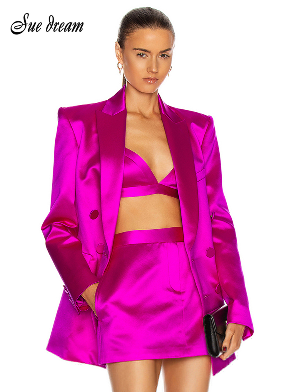 Two Piece Dress Casual Threepiece Set For Female Lapel Collar Long Sleeve Coat Autumn Sexy Vest With High Waist Short Women's 230222