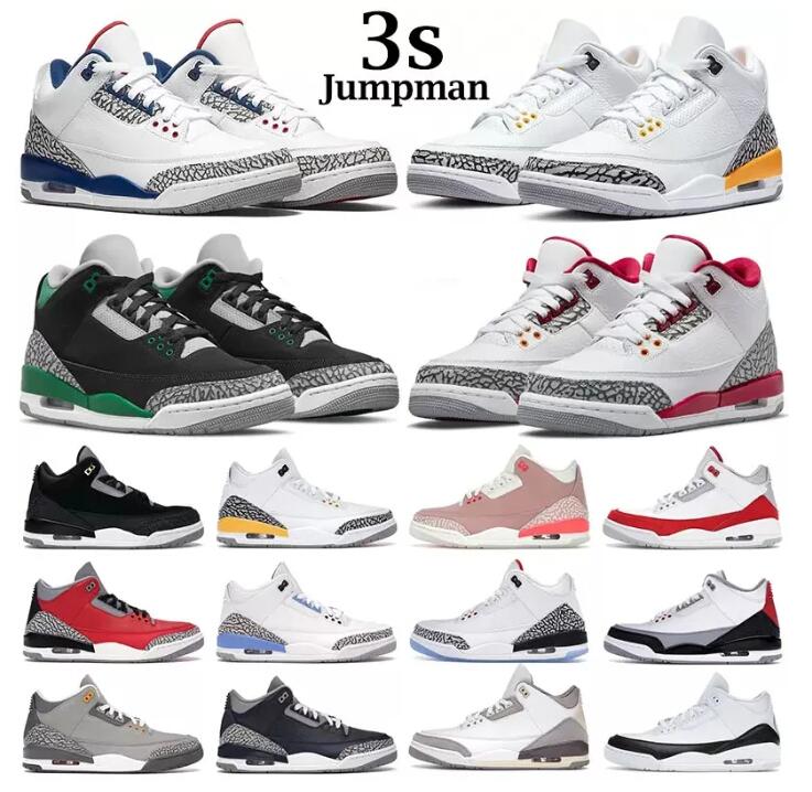 Jumpman 3s Basketball Shoes Mens Trainers Outdoor Sports Sneakers 3 Fire Red Pine Green Racer Blue Cool Grey UNC Court Purple Laser Orange Cardinal Hall Of Fame 40-46