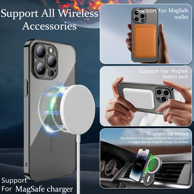Luxury Clear Magnetic For Magsafe Wireless Charging Cases Soft TPU Shockproof Cover With Camera Lens Film Protector for iPhone 17 Air 16 15 14 13 12 1