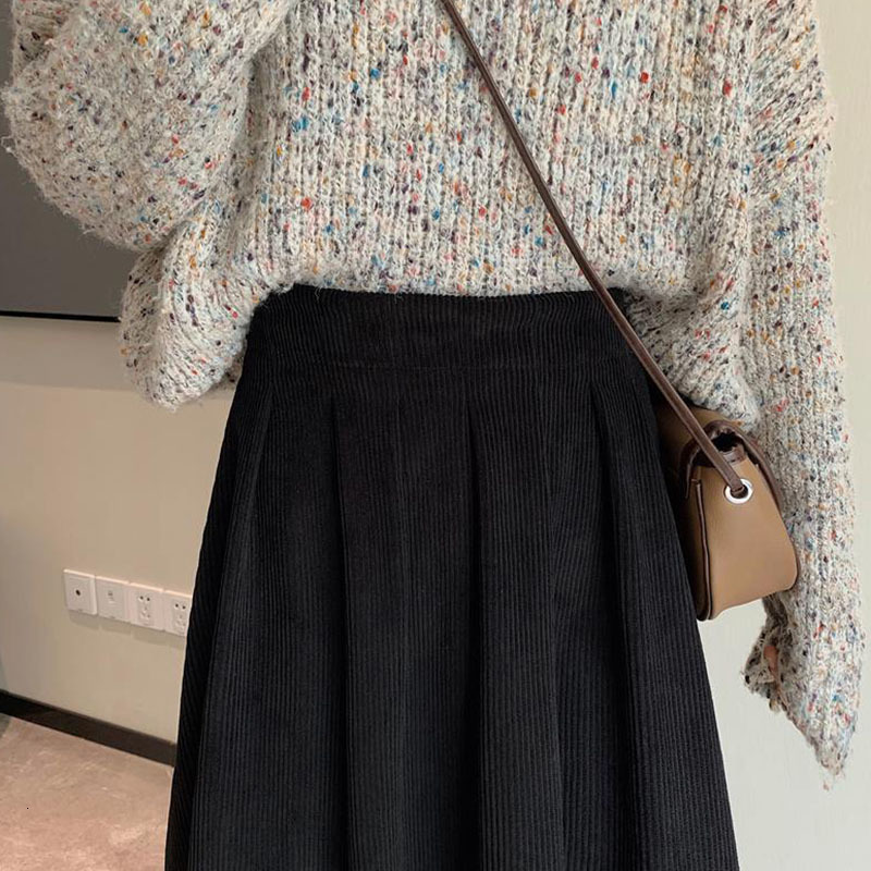 Casual Dresses Lucyever Women's Corduroy Midi Skirts Vintage Brown Black High Waist Long Skirts Female Autumn Korean Fashion A-Line Skirt 230222