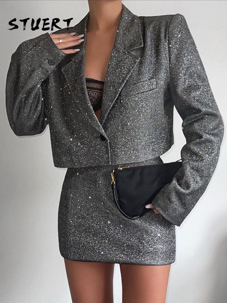Two Piece Dress Sexy Wind Girl Small Suit Lapel Longsleeved Highwaisted Short Skirt Sets Womens Outifits Blazer Femme 230222
