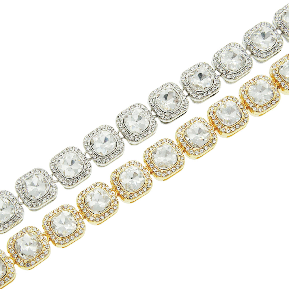 Hip Hop Cuban Link Chain Square Necklace Bracelet Set Heavy 18K Real Gold Plated zircon Metal Necklace for Men