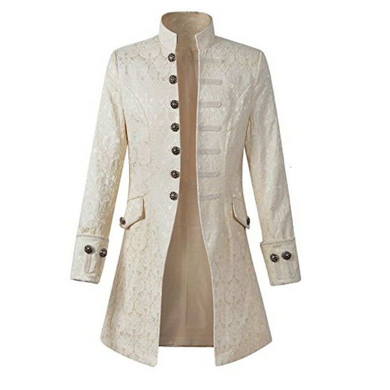 Mens Jackets Slim Collar Coats Literary Embroidery Retro Uniform Medieval Solid Color Breasted Stage Props Cosplay Costume 230222