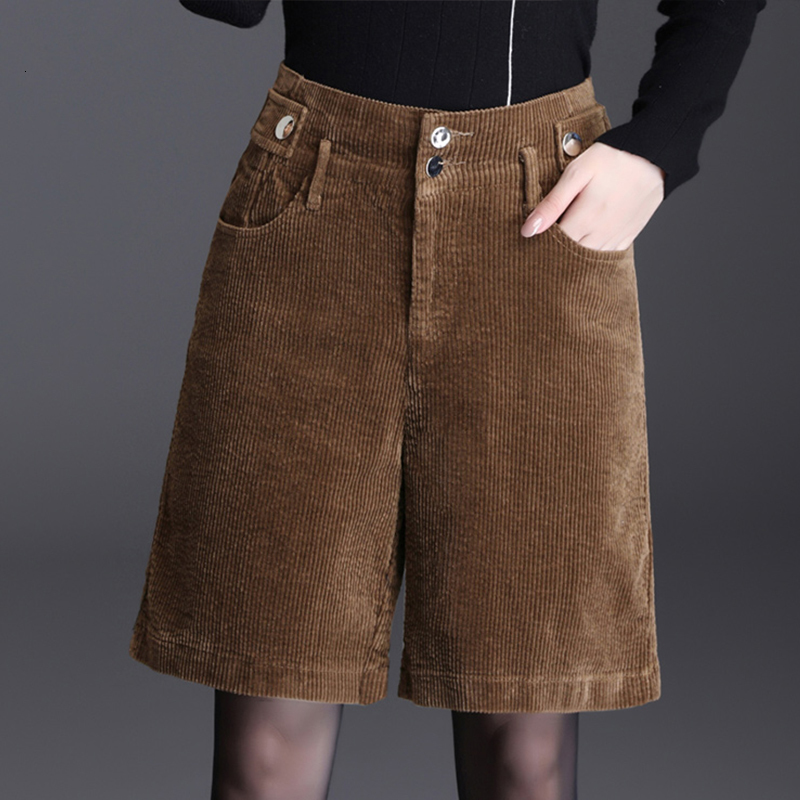 Women's Shorts Winter Fall Casual Fashion Women High Waisted Black Blue Corduroy Woman 4xl Wide Leg 230222