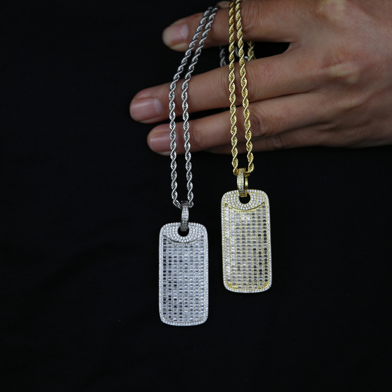 iced out mirco pave cz square Pendant Necklace for Men Boy Geometric 5A Cubic Zircon Full Paved Hip Hop Trendy Geometric Jewelry