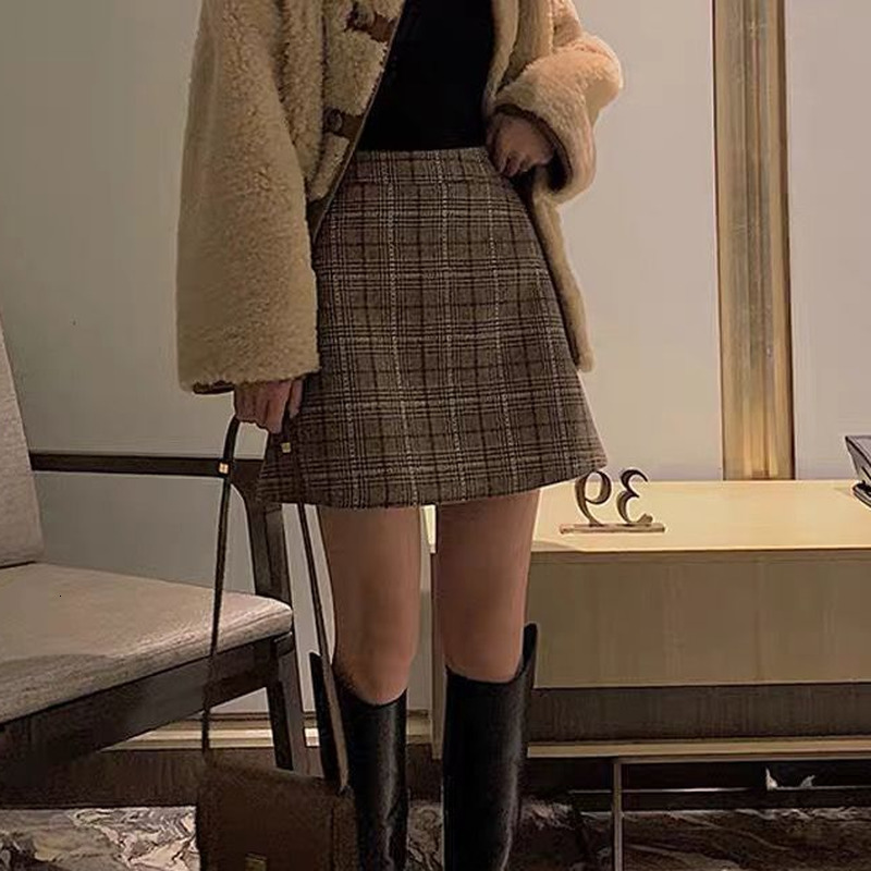 Casual Dresses Skirts Women Plaid Slim Korean Style Casual All-match High Waisted Mujer Spring-autumn Comfortable Student Club Female Harajuku 230222