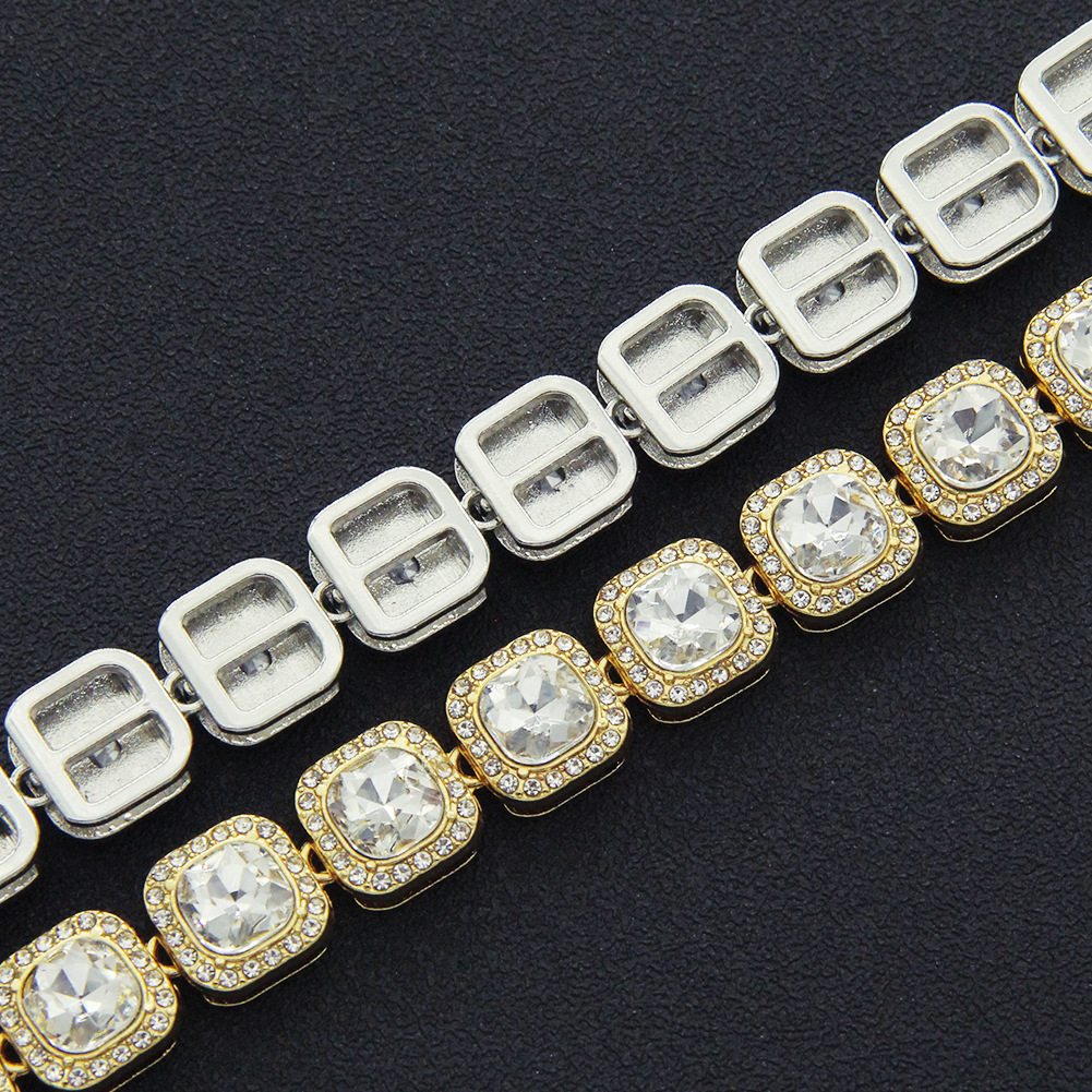 Hip Hop Cuban Link Chain Square Necklace Bracelet Set Heavy 18K Real Gold Plated zircon Metal Necklace for Men