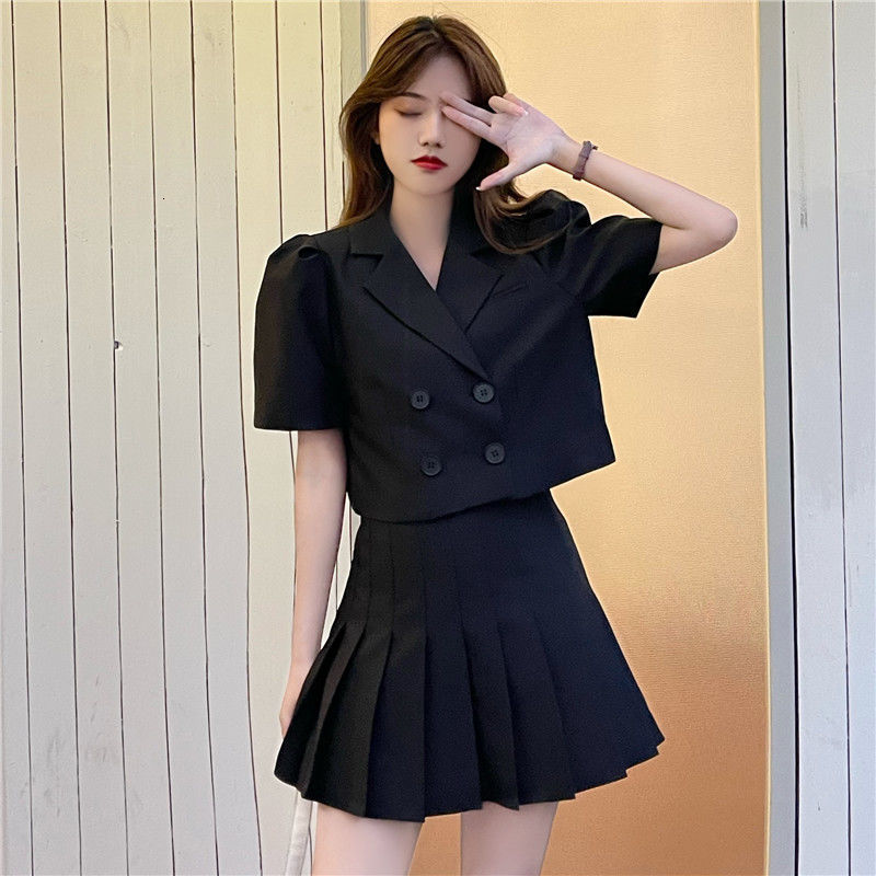 Two Piece Dress Summer Above Knee Mini Ages 1835 Years Old Ruched Skirt Suit Blazer and Set Ladies 2 230222