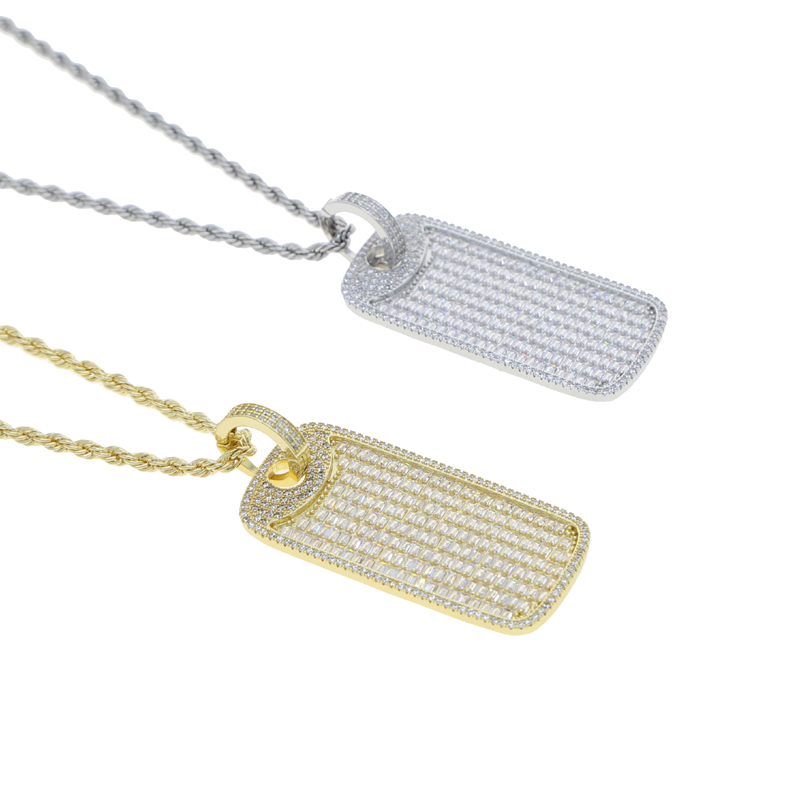 iced out mirco pave cz square Pendant Necklace for Men Boy Geometric 5A Cubic Zircon Full Paved Hip Hop Trendy Geometric Jewelry