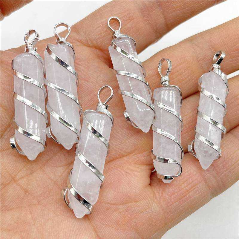 Wholesale Bulk Natural Crystal Handmade Wrapped Healing Hexagonal Pendant For Women
