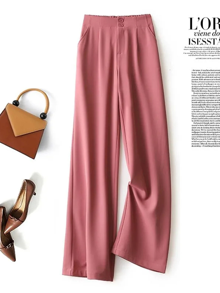 Women's Pants Capris JMPRS Fashion Loose Office Lady Wide Leg Pants Casual Korean Women Elastic High Waist Straight Trousers Summer Suit Pants 23
