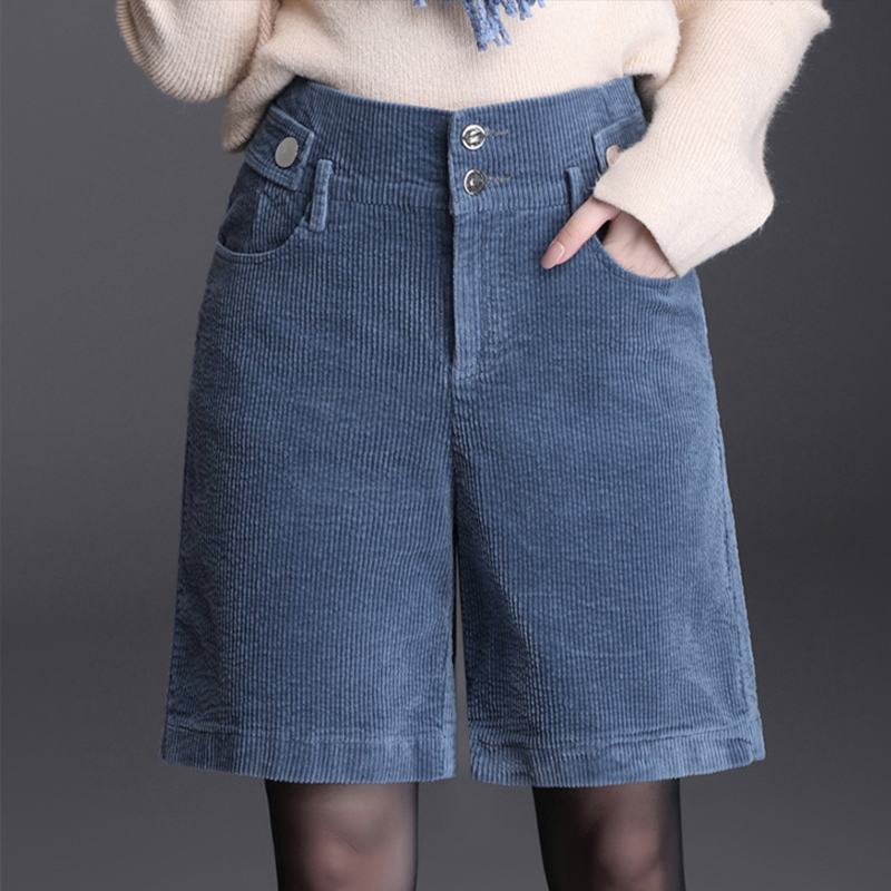 Women's Shorts Winter Fall Casual Fashion Women High Waisted Black Blue Corduroy Woman 4xl Wide Leg 230222