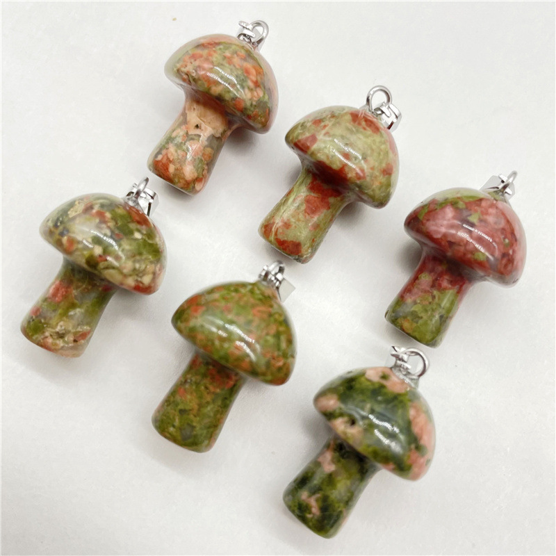 2cm Natural Stone Mushroom Shape Charms Quartz Crystal Pendant Necklace Rose Quartz Tiger Eye DIY Jewelry Making Necklaces Earrings Accessories bulk