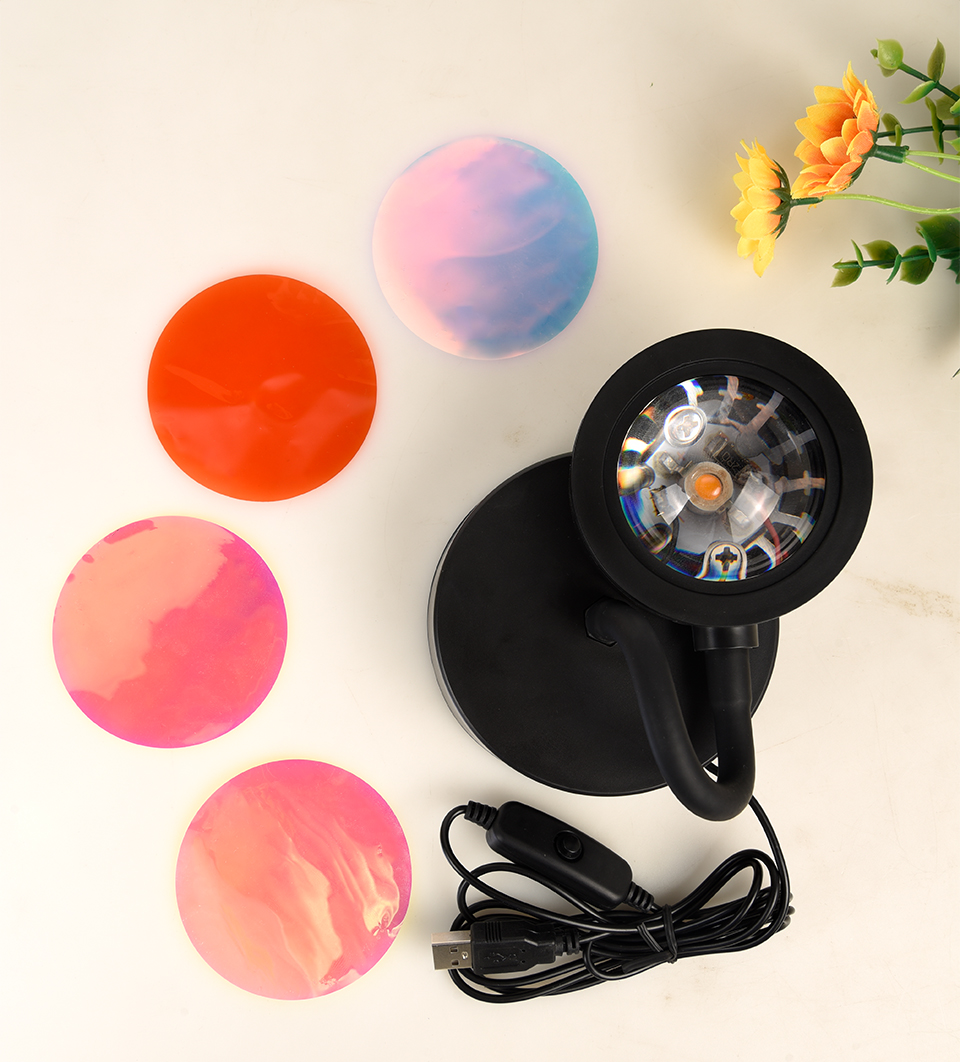 USB Rainbow Sunset Light Red Projector Led Night Light Sun Projection Desk Lamp Bedroom Bar Coffee Shop Wall Decoration Lighting
