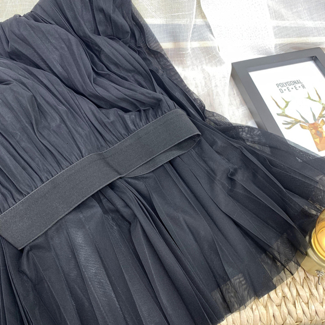 Casual Dresses Croysier Women Long Tulle Pleated Skirt Spring Summer Elastic High Waist Skirts Womens Elegant Mesh Midi Skirt Clothes 230222