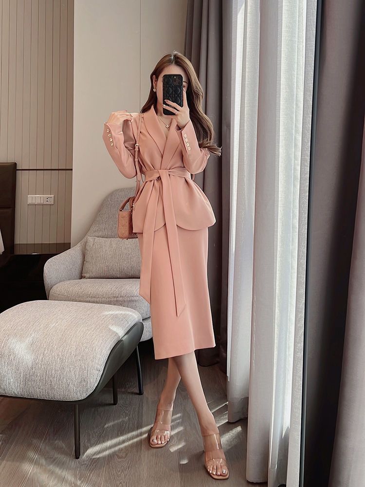 Two Piece Dress Women's Fashion Highend Professional Blazer Coat Twopiece Korean Spring Fall Elegant Suit Jacket Skirt Set Female Casual 230222